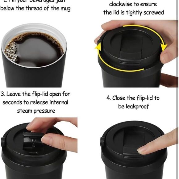 Funkrin insulated ceramic double wal coffee mug 16 OZ with flyp lid & handle NWT - Picture 9 of 12